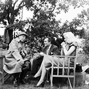 AE Matthews, Patrick Holt, and Diana Dors on the set of Leslie Arliss Miss Tulip Stays The Night (1955)