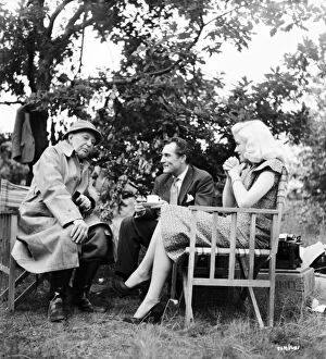 British "Quota" Movies Collection: AE Matthews, Patrick Holt, and Diana Dors on the set of Leslie Arliss Miss Tulip Stays The Night